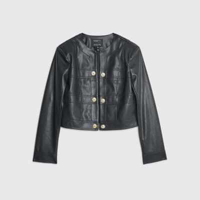 Black Faux Leather Long Sleeve Jacket