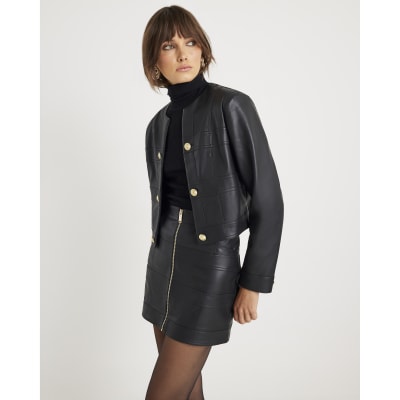 Black Faux Leather Long Sleeve Jacket