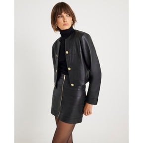 Black Faux Leather Long Sleeve Jacket