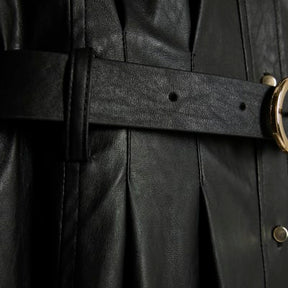 Black Faux Leather Midi Shirt Dress