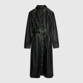 Black Faux Leather Midi Shirt Dress