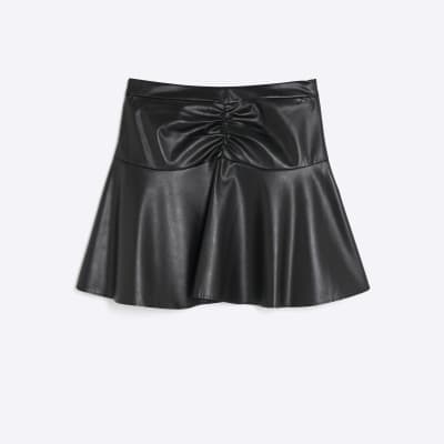 Black Faux Leather Ruched Mini Skirt