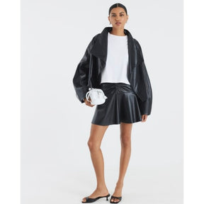 Black Faux Leather Ruched Mini Skirt