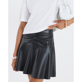 Black Faux Leather Ruched Mini Skirt