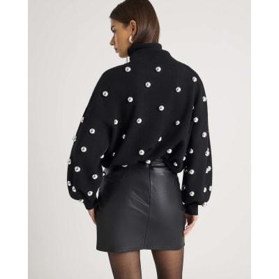 Black Faux Leather Ruched Side Mini Skirt