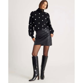 Black Faux Leather Ruched Side Mini Skirt