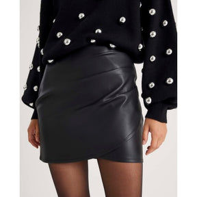 Black Faux Leather Ruched Side Mini Skirt