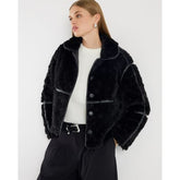 Black Faux Leather Seam Detail Borg Jacket