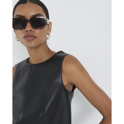 Black Faux Leather Sleeveless Top