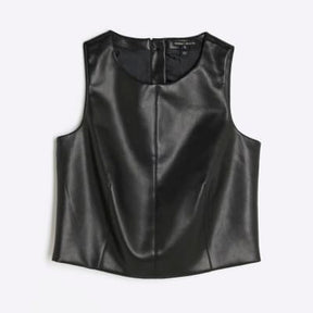 Black Faux Leather Sleeveless Top