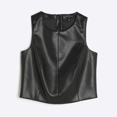 Black Faux Leather Sleeveless Top