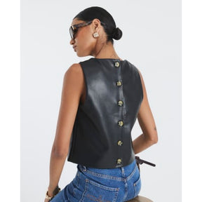 Black Faux Leather Sleeveless Top
