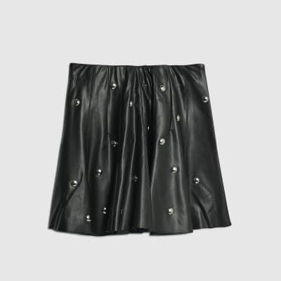 Black Faux Leather Studded Mini Skirt