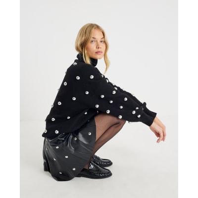 Black Faux Leather Studded Mini Skirt