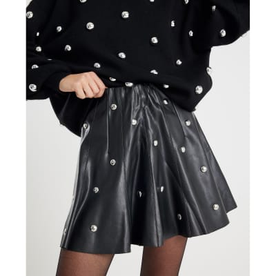 Black Faux Leather Studded Mini Skirt