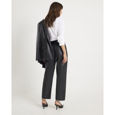 Black Faux Leather Tapered Belted Trousers