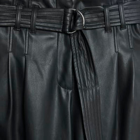 Black Faux Leather Tapered Belted Trousers