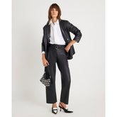 Black Faux Leather Tapered Belted Trousers