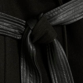 Black Faux Leather Trim Wrap Coat