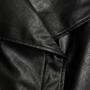Black Faux Leather Waterfall Collared Jacket