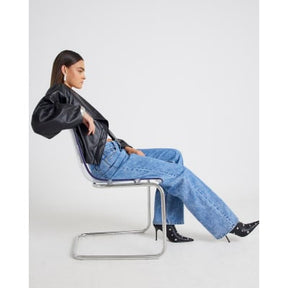 Black Faux Leather Waterfall Collared Jacket