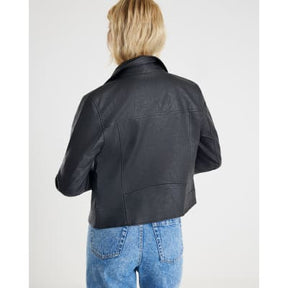 Black Faux Leather Zip Biker Jacket