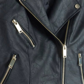 Black Faux Leather Zip Biker Jacket