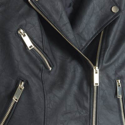Black Faux Leather Zip Biker Jacket