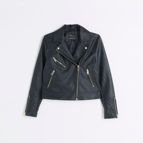Black Faux Leather Zip Biker Jacket