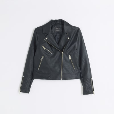 Black Faux Leather Zip Biker Jacket