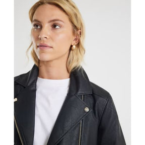 Black Faux Leather Zip Biker Jacket