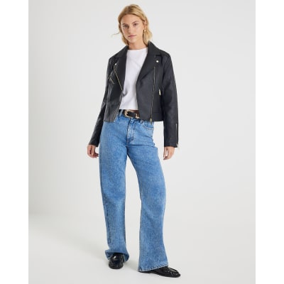 Black Faux Leather Zip Biker Jacket