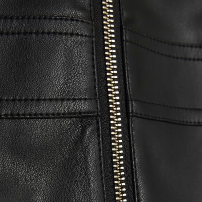 Black Faux Leather Zipped Mini Skirt