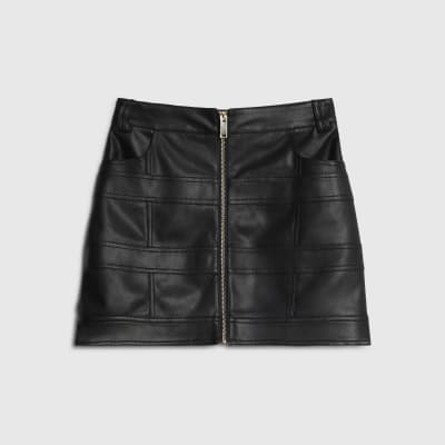 Black Faux Leather Zipped Mini Skirt