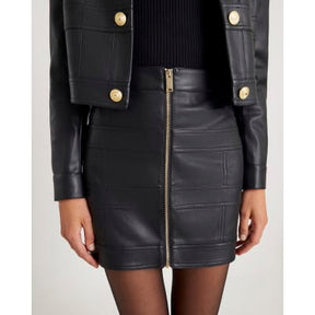 Black Faux Leather Zipped Mini Skirt