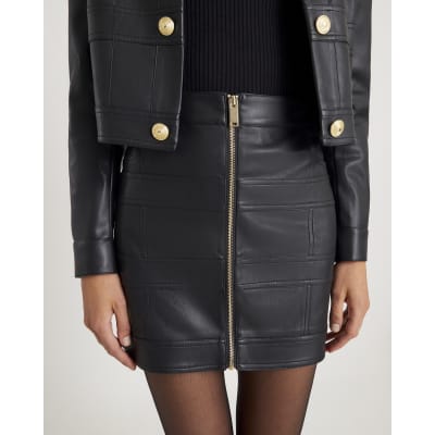 Black Faux Leather Zipped Mini Skirt