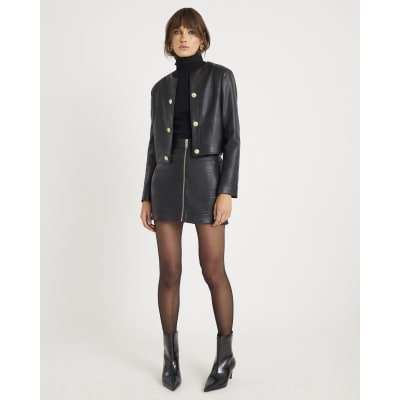 Black Faux Leather Zipped Mini Skirt
