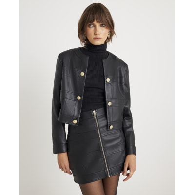 Black Faux Leather Zipped Mini Skirt