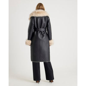 Black Faux Shearling Lined Trench Coat