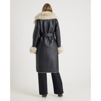 Black Faux Shearling Lined Trench Coat