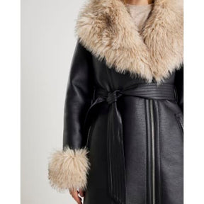 Black Faux Shearling Lined Trench Coat
