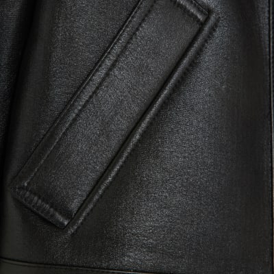 Black Faux Shearling Seam Aviator Jacket