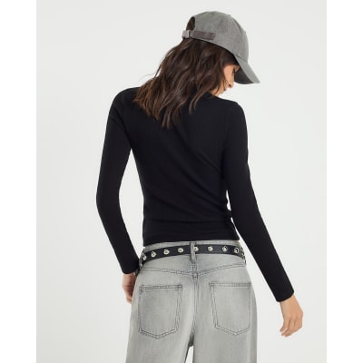 Black Fitted Mini V Neck Top