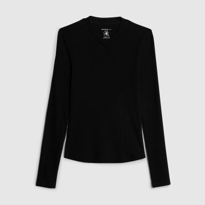 Black Fitted Mini V Neck Top