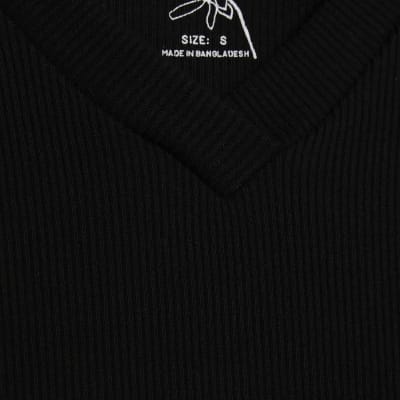 Black Fitted Mini V Neck Top
