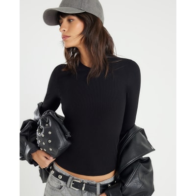 Black Fitted Mini V Neck Top