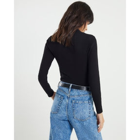 Black Fitted Ribbed V Neck Top