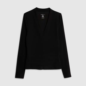 Black Fitted Ribbed V Neck Top