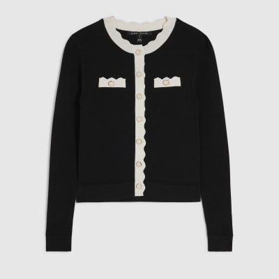 Black Fitted Tipped Neat Cardigan