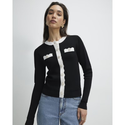 Black Fitted Tipped Neat Cardigan